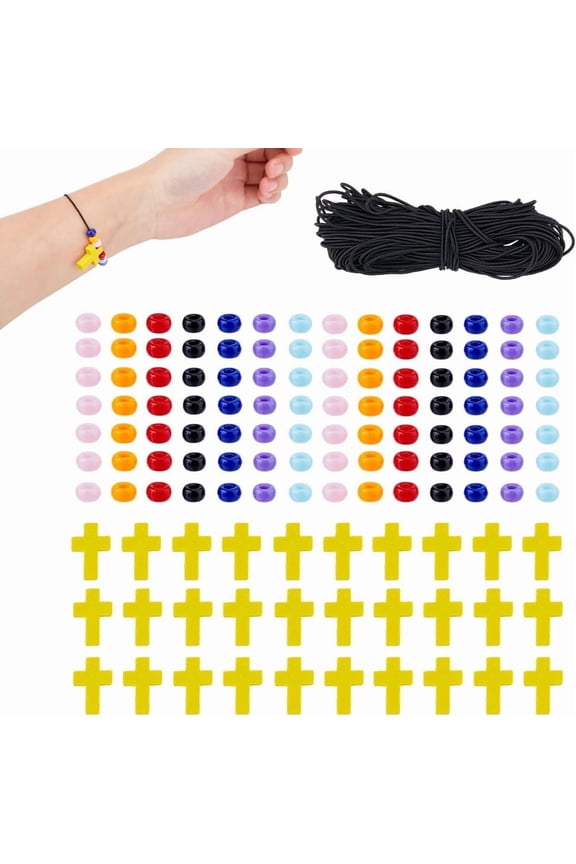 1 set 42 sets DIY Cross Necklaces Bracelets Kit DIY Wood Cross Pendant Necklace with 294pcs Assorted Beads Faith Beaded Cross Kit Christian Party Favors for Sunday School Crafts Men Women