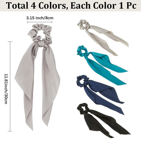 1 set 4Pcs 4 Colors Satin Face Cloth Elastic Hair Accessories for Women Scrunchie Scrunchy Hair Ties with Long Tail Knotted Bow Hair