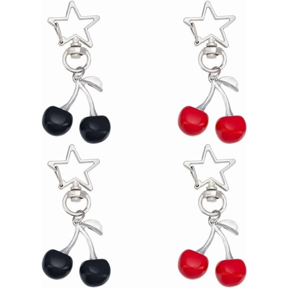 1 set 4pcs 2 colors Cherry Alloy Enamel Pendant Decorations with Star Alloy Swivel Clasps for Keychain Purse Backpack Ornament Mixed color 68mm 2pcs/color Alloy+Enamel