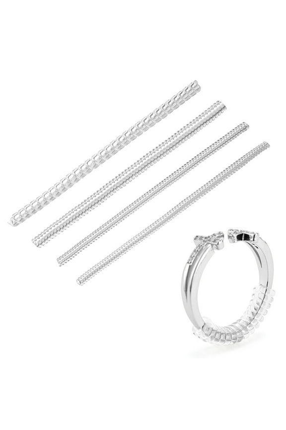 1 set 4pcs 4 style Plastic Spring Coil Invisible Ring Size Adjuster Clear 10x0.35~0.5cm 1pc/style
