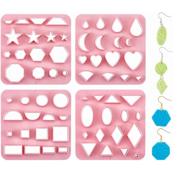 1 set 4pcs 4 styles ABS Plastic Plasticine Tools Clay Cutters Modeling Tools Pink Mixed Shapes 10x10cm 1pc/style