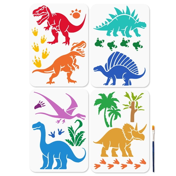 1 set 4pcs 4 styles PET Hollow Out Drawing Painting Stencils for DIY Scrapbook Photo Album Dinosaur 297x210mm 1pc/style