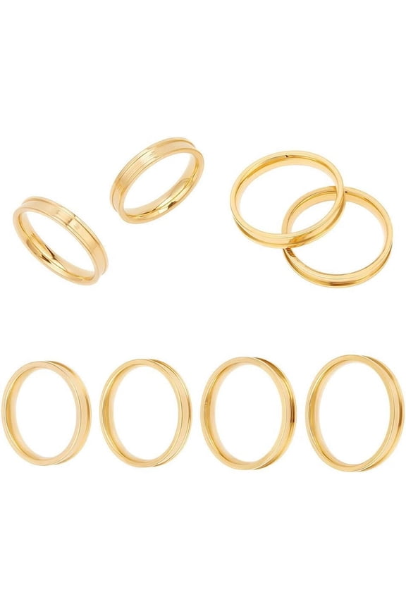1 set 4pcs 4 styles Stainless Steel Grooved Finger Ring Settings Ring Core Blank for Inlay Ring Jewelry Making Golden Inner Diameter: 20~23mm 4mm 1pc/style Stainless Steel