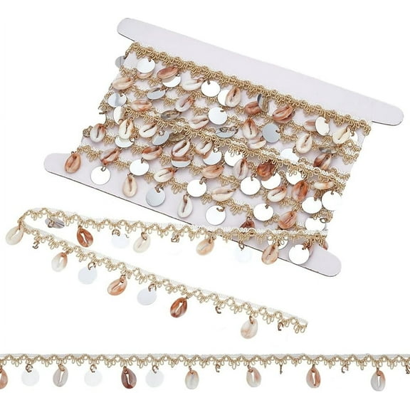 1 set 5 Yards Polyester Fringe Lace Ribbon Shell Plastic Round Tassel Trimming Pale Goldenrod 1~1-1/8 inch(25~27mm)