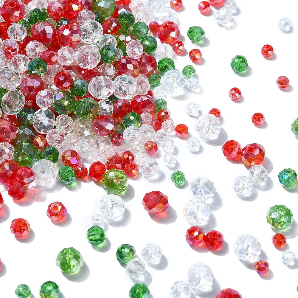1 set 500pcs Christmas Themed Glass Beads Faceted Rondelle Mixed color 4~8x3~6mm Hole: 0.4~1mm Glass