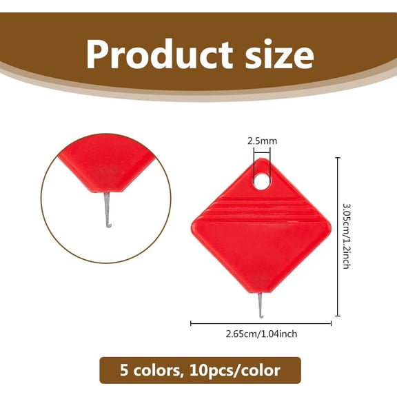 1 set 50pcs 5 colors ABS Plastic Sewing Needle Devices Thread Guide Tool Rhombus Threader Mixed color 30.5x26.5x2.5mm Hole: 2.5mm 10pcs/color
