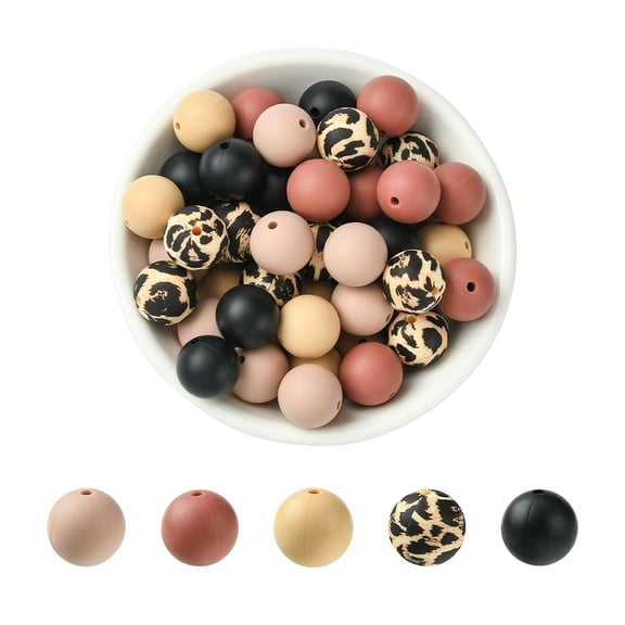 1 set 50pcs 5 styles Round Silicone Focal Beads Mixed color 15x15mm Hole: 2mm Silicone