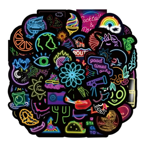 1 set 50pcs Waterproof Neon style Stickers for Water Bottles Laptop Luggage Cup Computer Mobile Phone Skateboard Guitar Stickers Mixed Patterns 25~60x60~85mm 50pcs/set