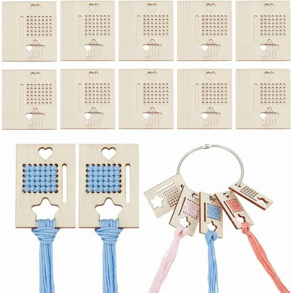 1 set 50pcs Wooden Thread Card Heart Hinged Ring Embroidery Bobbins Star Wood Cross Stitch Thread Bobbin Embroidery Floss Organization Embroidery Floss Thread for DIY Sewing Storage 1.7x1 Inch