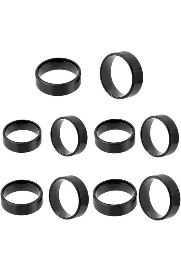 1 set 5pcs 5 styles Matte 201 Stainless Steel Plain Band Ring for Women Black 8mm Inner Diameter: 16.13~20.3mm 1pc/style