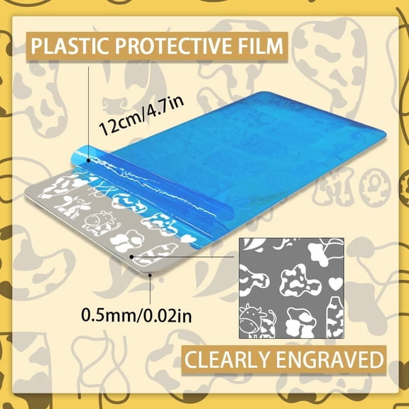 1 set 5pcs Cow-Theme Nail Stamping Plates Cute Animal Nail Art Templates Cow Spots Nail Art Stencils Nail Image Plates Leopard Print Nail Stamp for Women Nail Design Manicure Salon 4.7x2.3 Inch