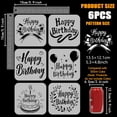 thumbnail image 1 of 1 set 6 Pcs Happy Birthday Text Stencil with Brush 5.9x5.9inch Birthday Cake Ribbon Balloon Stencil Birthday Theme Template for Greeting Cards Making DIY Decor, 1 of 7