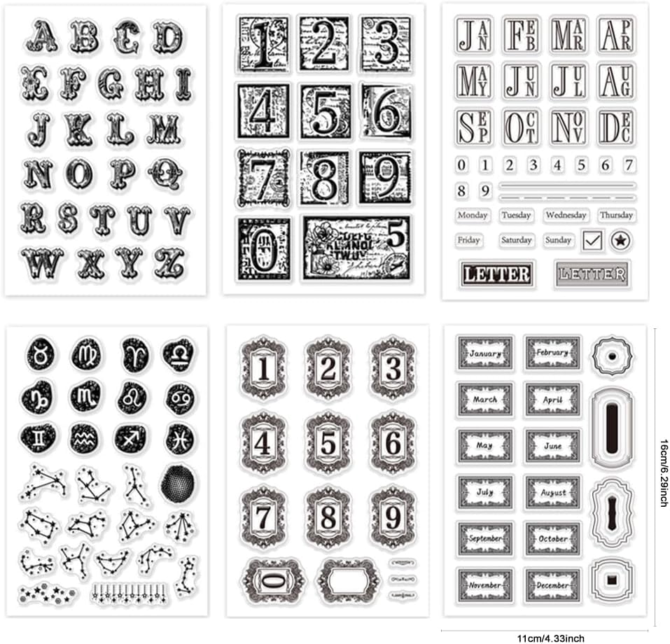 1 set 6 Sheets Vintage Label Clear Stamps for Card Making Numbers ...