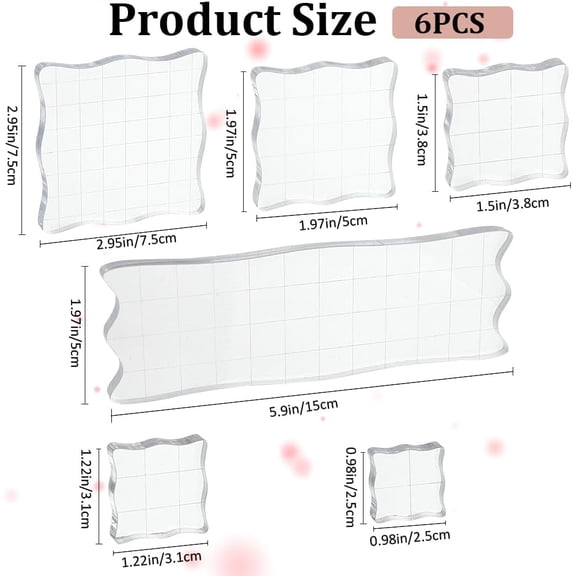 1 set 6 Styles Acrylic Stamp Blocks Tools with Grid Lines Wavy Frosted Border Decorative for DIY Crafts Scrapbooking Essential Card Crafts Making Ornaments Stamping DIY Tools Projects Art