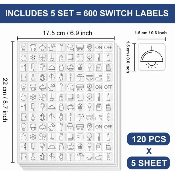1 set 600 Pcs Light Switch Sticker Labels 40 Designs Transparent Switch ID Stickers Black Switchboard Label Decals for Home Kitchen Bathroom Office School