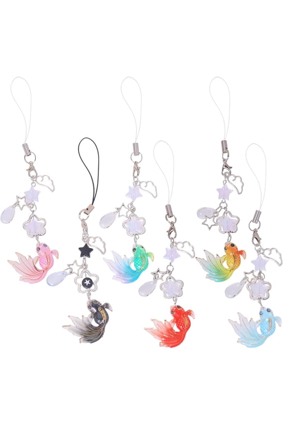 1 set 6Pcs Phone Charm Koi Fish Phone Charm Kawaii Charms Butterfly Star Beaded Strap Charms for Phones Bag Wallet Keychain Camera