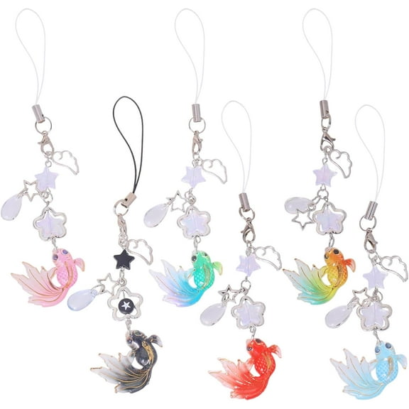1 set 6Pcs Phone Charm Koi Fish Phone Charm Kawaii Charms Butterfly Star Beaded Strap Charms for Phones Bag Wallet Keychain Camera