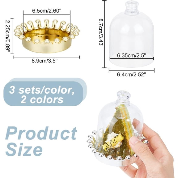 1 set 6pcs 2 colors Plastic Candy Cake box Cloche Bell Jar Perfect for Weddings Birthdays Party Favors and Gifts Clear Cover: 64x87mm Inner Diameter: 63.5mm Base: 89x22.5mm 3pcs/color