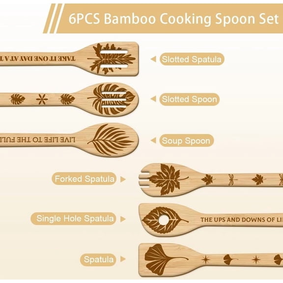 1 set 6pcs 60x300mm Bamboo Spoons & Knifes & Forks Flatware for Dessert Leaf