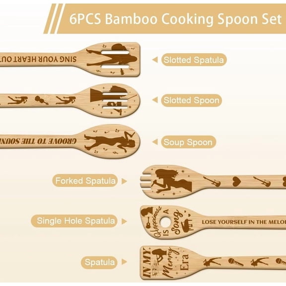 1 set 6pcs Bamboo Spoons & Knifes & Forks Flatware for Dessert Human 60x300mm 6 style 1pc/style 6pcs/set