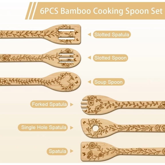 1 set 6pcs Bamboo for Dessert Leaf 60x300mm Spoons & Knifes & Forks Flatware