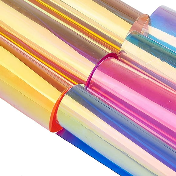 1 set 7pcs PVC Holographic sheet 8" x 12" (20cm x 30cm) Transparent Iridescent Vinyl Rainbow Glossy Clear Film Mirrored Foil Laser Fabric for Shoes bag Sewing Patchwork Window