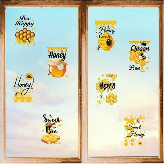 1 set 8 Sheets 8 styles PVC Waterproof Wall Stickers Self-Adhesive Decals for Window or Stairway Home Decoration Bees 200x145mm 1 sheet/style Plastic