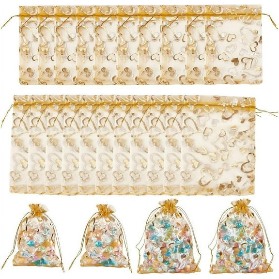 1 set 80pcs 2 styles Heart Printed Organza Bags Jewelry Gift Mesh Pouches for Wedding Party Christmas Candy Bags Wedding Favor Bags Favour bag Gift Bags