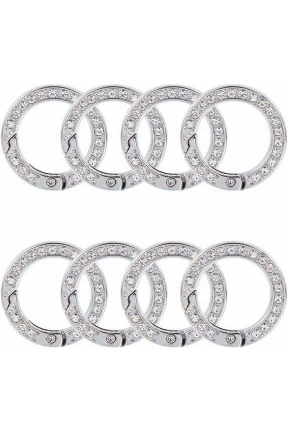 1 set 8pcs Alloy Rhinestone Spring Gate Rings Ring Platinum 28.5x5mm