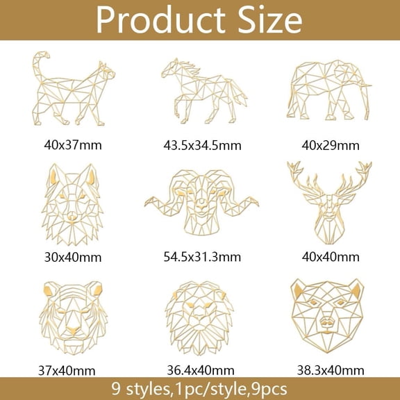 1 set 9pcs 1.6x1.6 Inch Animal Stickers Geometric Animals Stickers Self Adhesive Gold Metal Stickers Lion Wolf Metal Stickers Energy Stickers for Scrapbooks DIY Crafts Phone Decoration