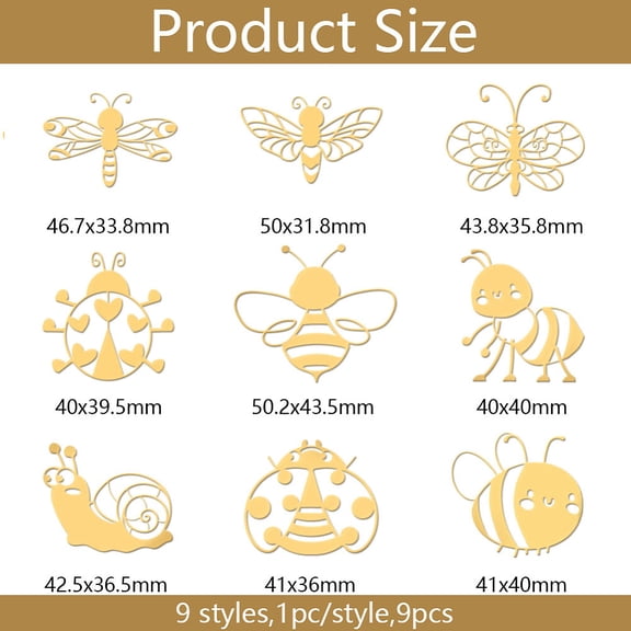 1 set 9pcs Nickel Custom Self-adhesive Picture Stickers Independence Day Metal Decals Golden Insects 40x40mm Nickel