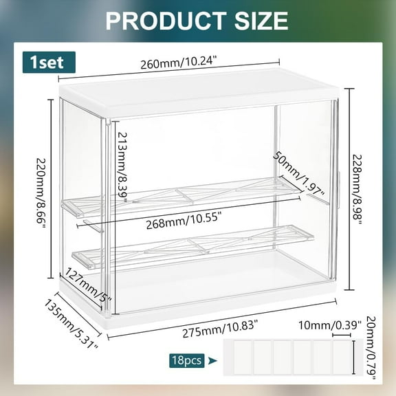 1 set Acrylic Display Case 3-Tier White Action Figure Display Box 10.8x5.3x9inch Rectangle Dustproof Showcase for Display Assembly Display Case with Stickers for Model Colloction