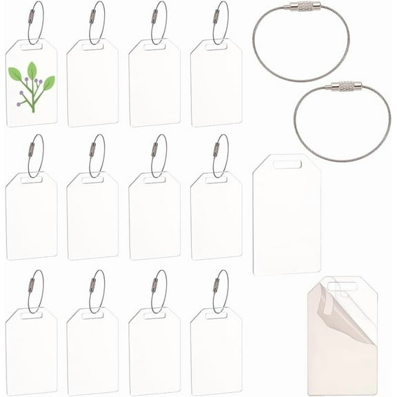 1 set Acrylic Reserved Label Card with 304 Stainless Steel Cable Wire Keychain Clear 84~112x50x1~3mm Acrylic