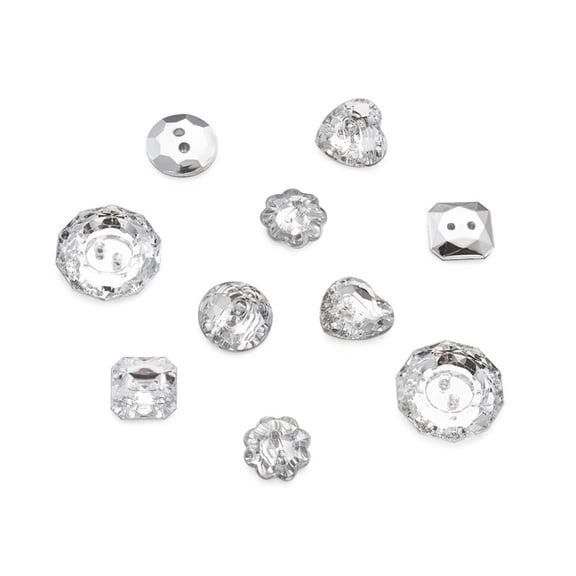 1 set Acrylic Rhinestone Buttons 2-Hole Faceted Mixed Shapes Clear 150pcs/set
