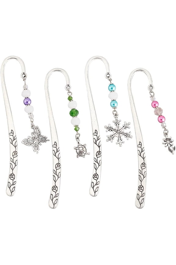 1 set Acrylic Strawberry Bookmark with Brass Long Chain Zinc Alloy Hook Bookmark with Fairy Charm Mixed color 170mm 4 colors 1pc/color 4pcs/set