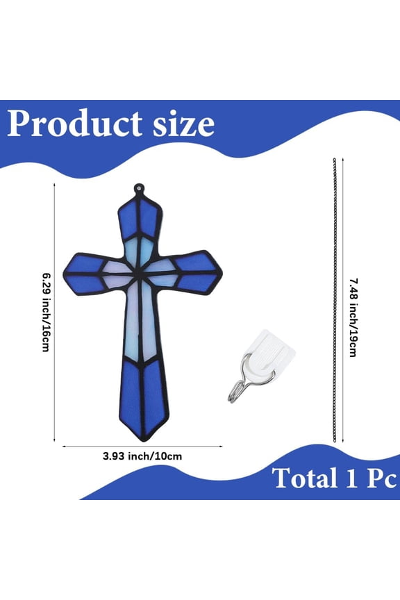 1 set Acrylic Wall Cross 4 x 6 Inch Blue Baptism Faithful Grace Crucifix Crosses Shaped Home Window Hanging Pendant Decorations for Living Room Nursery Indoor Outdoor Christmas