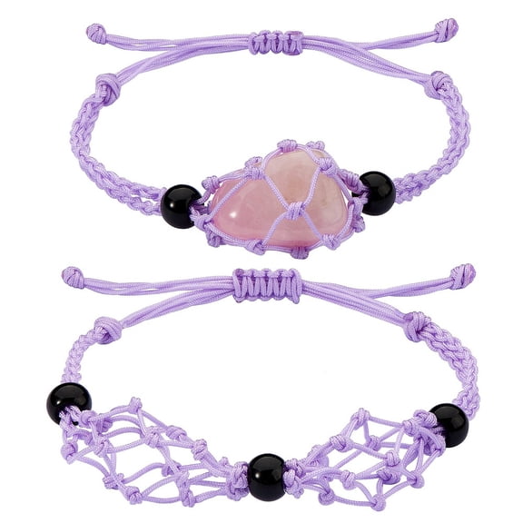 1 set Adjustable Nylon Cord Macrame Pouch Bracelet Making with Glass Beads Lilac Inner Diameter: 1-7/8~3-1/4 inch(4.7~8.4cm) 2 styles 1pc/style 2pcs/set