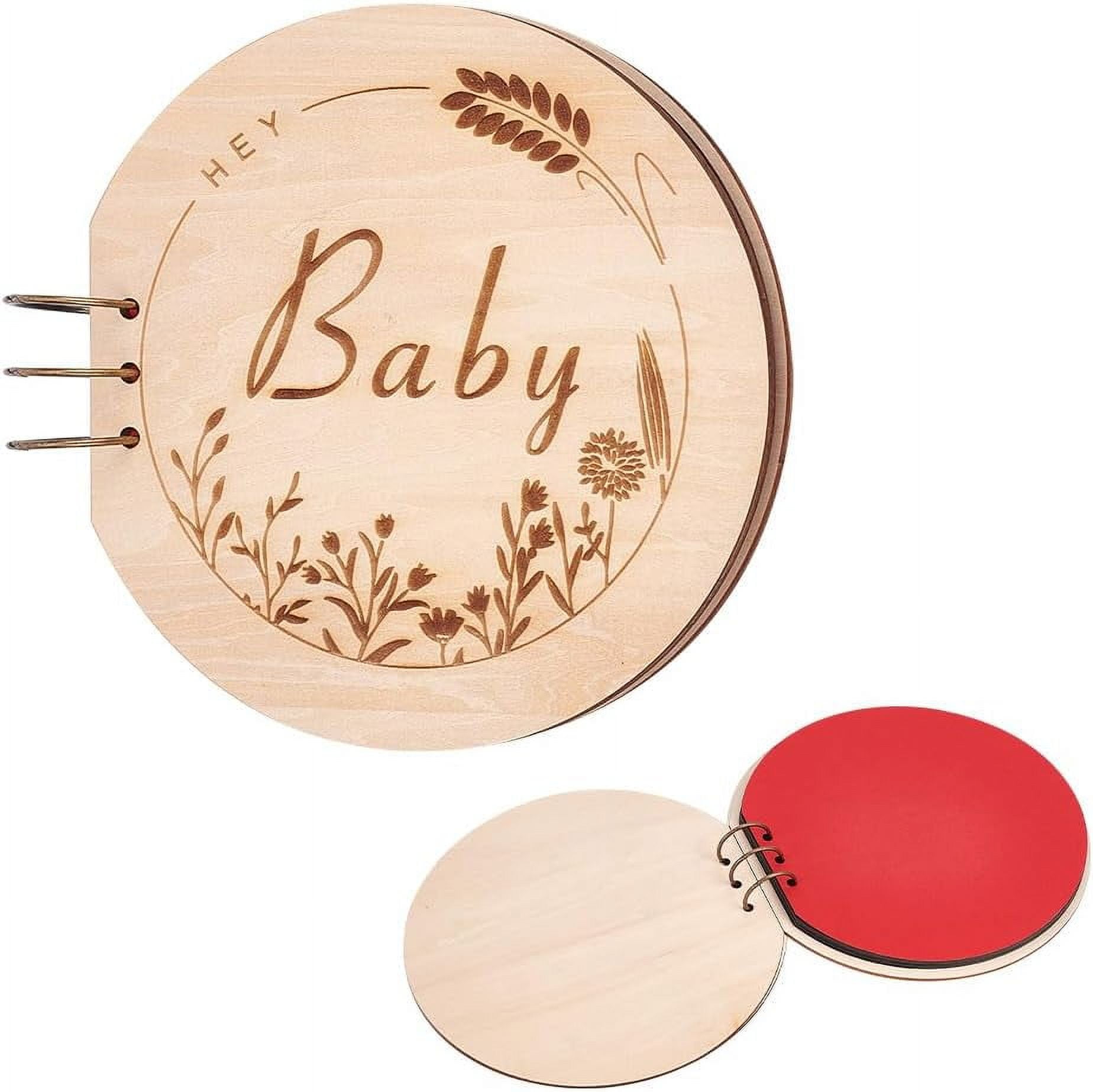 1 set Baby Shower Guest Book 25cm Diameter Wooden Round Guestbook Alternatives Handmade Memory Picture Book with 20 Sheets Beige Baby Growth DIY Binder Photo Album for Girl Boy Gift for Mom