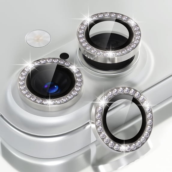 1 set of Bling Diamond Camera Lens Protector for iPhone 16, HD Clear Tempered Glass Metal Camera Lens Protection Cover, Case Friendly, Scratch Proof for iPhone 16, Silver