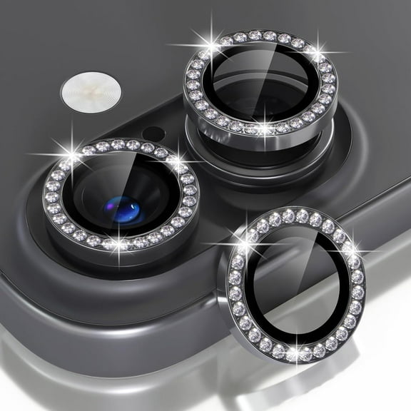 1 set of Bling Diamond Camera Lens Protector for iPhone 16, HD Clear Tempered Glass Metal Camera Lens Protection Cover, Case Friendly, Scratch Proof for iPhone 16, Black