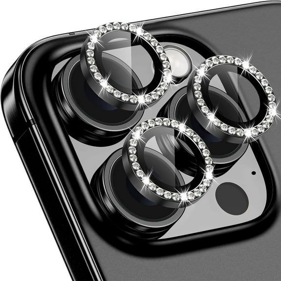 1 set of Bling Diamond Camera Lens Protector for iPhone 16 Pro, HD Clear Tempered Glass Metal Camera Lens Protection Cover, Case Friendly, Scratch Proof for iPhone 16 Pro, Black