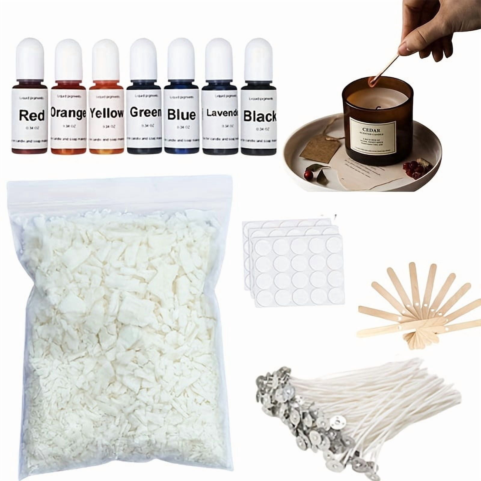 1 set Candle making set, 100 wicks, 60 wick stickers, 200g of soy wax, 7 colors of candle dyes, candle crafting tools