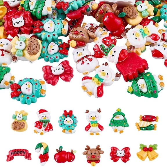 1 set Christmas Opaque Resin Decoden Cabochons Mixed Shapes Mixed color 60pcs/set Resin