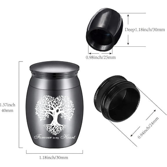 1 set Column Zinc Alloy Cremation Urn with Velvet Packing Pouches Polishing Cloth Disposable Flatware Spoons Tree of Life 1.59 inch(4.05cm) Capacity: 30ml(1.01fl. oz)