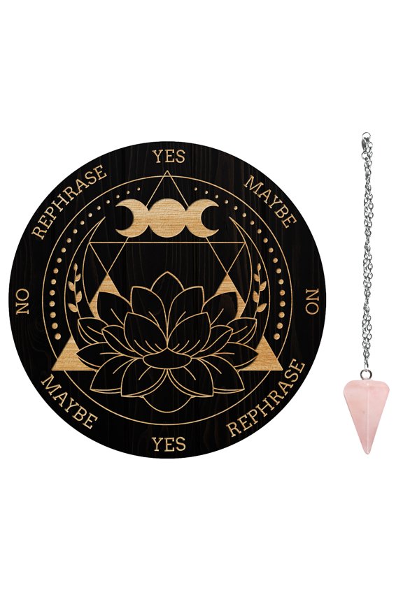 1 set Cone/Pendulum Natural Rose Quartz Stone Pendants Dowsing Divination Board Flower Pattern Board: 200x4mm