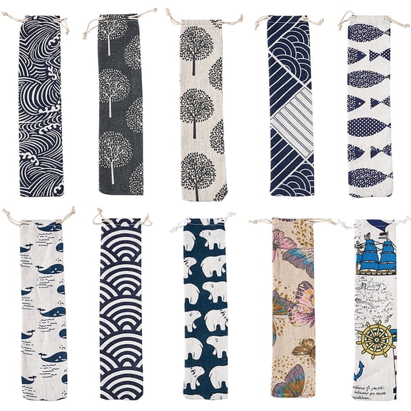 1 set Cotton and Linen Cloth Packing Pouches Drawstring Bags Rectangle Mixed color 26x6x0.2cm 1pc/color 10pcs/set