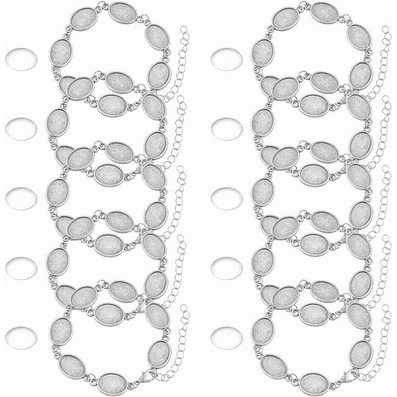 1 set DIY Blank Dome Alloy Oval Link Bracelets Making Kits with Glass Cabochons Antique Silver 185mm Alloy