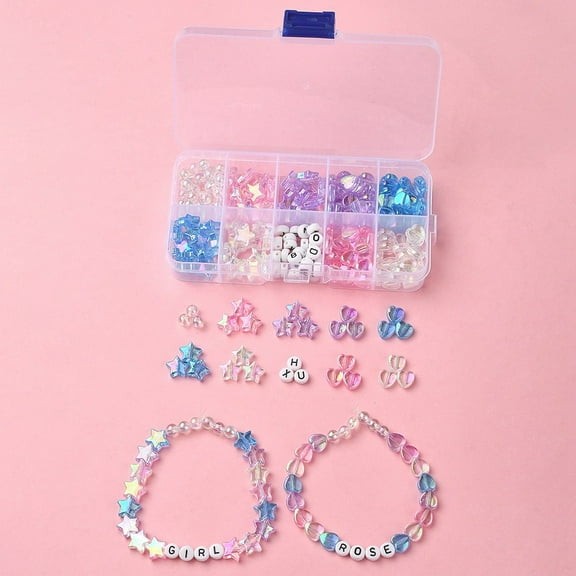 1 set DIY Bracelet Making Kits Including Acrylic Beads Elastic Thread Heart & Letter & Star & Round Mixed color Beads: 6~10x3~4mm Hole: 1~1.5mm 300pcs/set