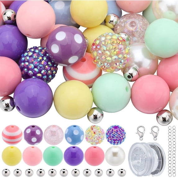 1 set DIY Bracelets Jewelry Making Kit Including Round Plastic Acrylic Resin Rhinestone Beads Mixed color 8~53x0.45~20mm Hole: 1.6~3mm
