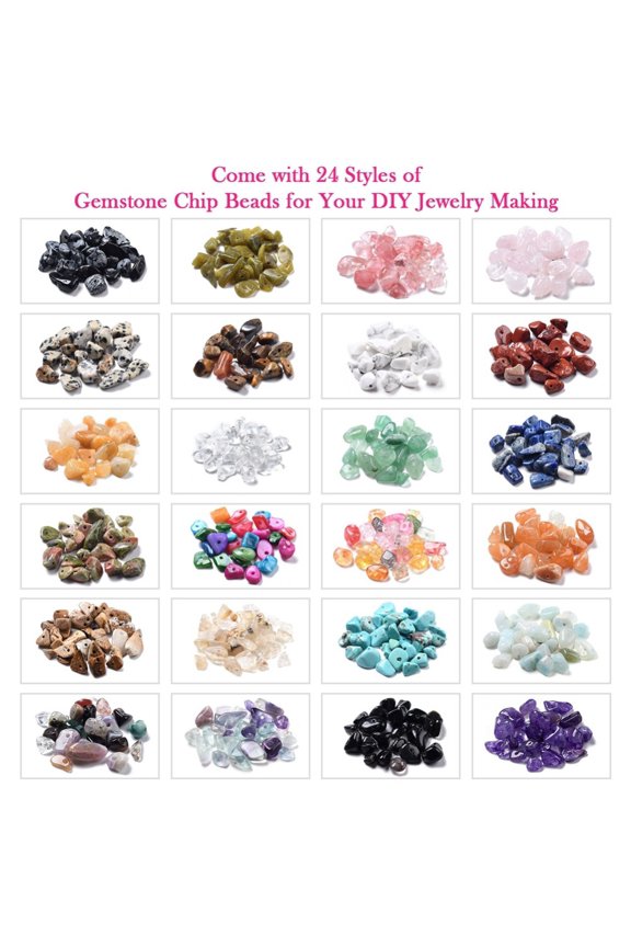 1 set DIY Necklace/Bracelet Jewelry sets Kits with Mixed Gemstone Chip Beads and Elastic Thread Colorful 4~10x4~8mm Hole: 1mm 24 Compartments